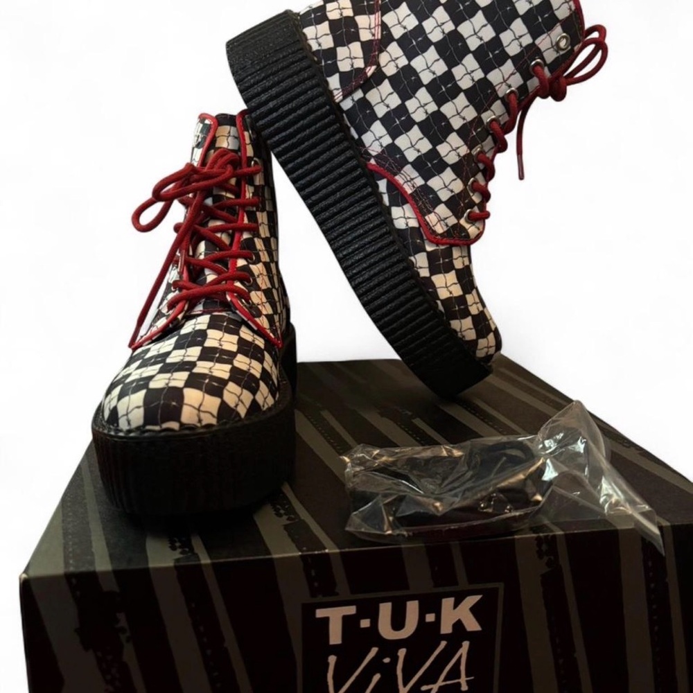 T.U.K VIVA Black and White Checkered Boots